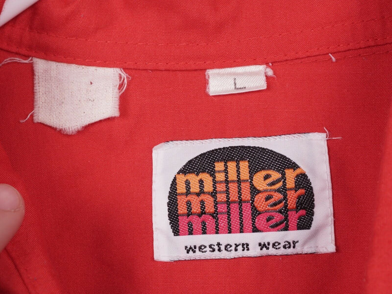 Vtg Miller Western Wear Men's Sz Large Solid Red Cowboy Rodeo Bib Shirt