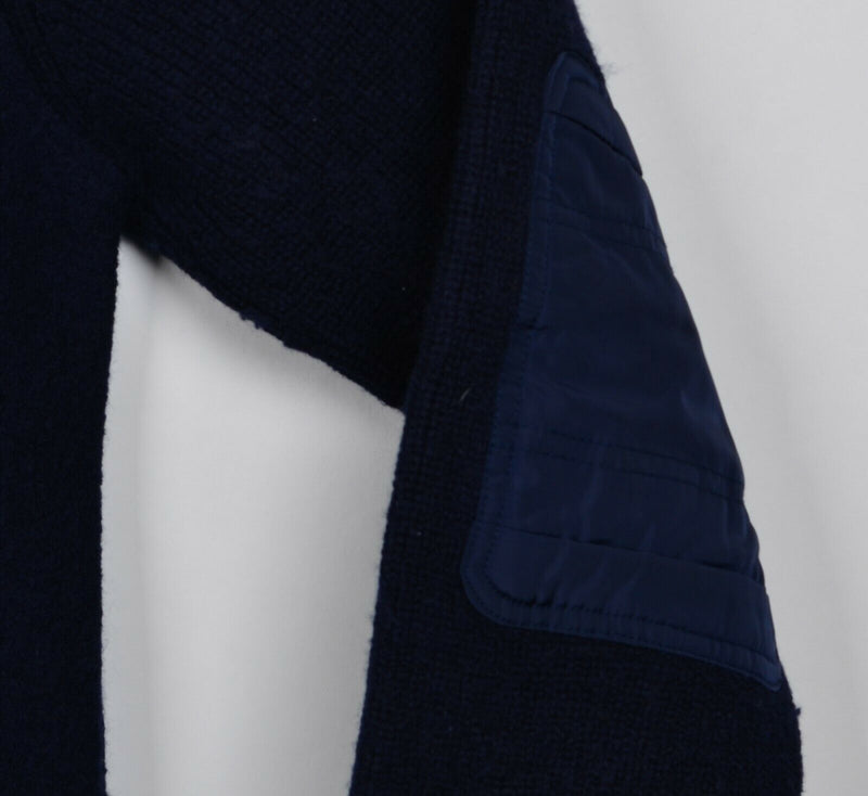 Orvis Men's Sz Medium 100% Wool Navy Blue Padded Elbow Snap Pullover Sweater