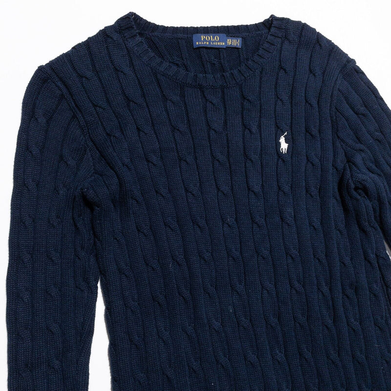 Polo Ralph Lauren Sweater Dress Womens XS Cable-Knit Pullover Crewneck Navy Blue