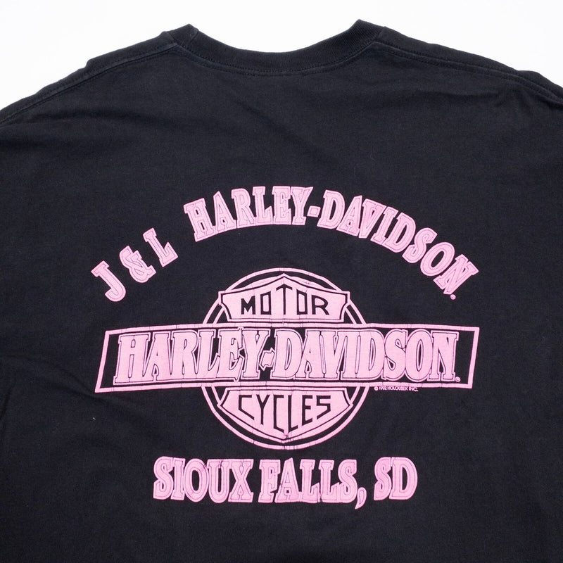 Vintage Harley-Davidson T-Shirt Women's XL Logo Neon Pink Black Rose Feather 90s