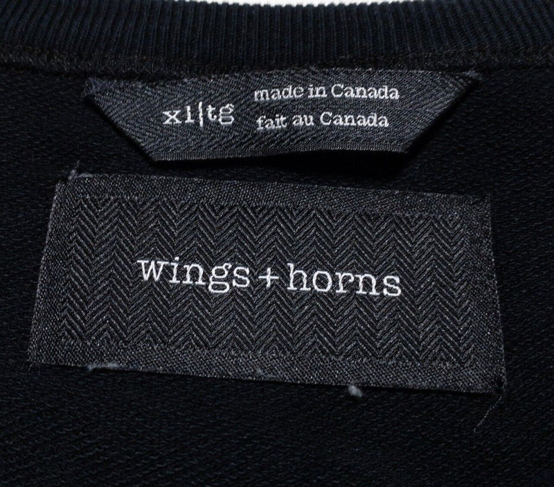 wings+horns Sweatshirt Men's XL Crewneck Pullover Solid Black Made in Canada