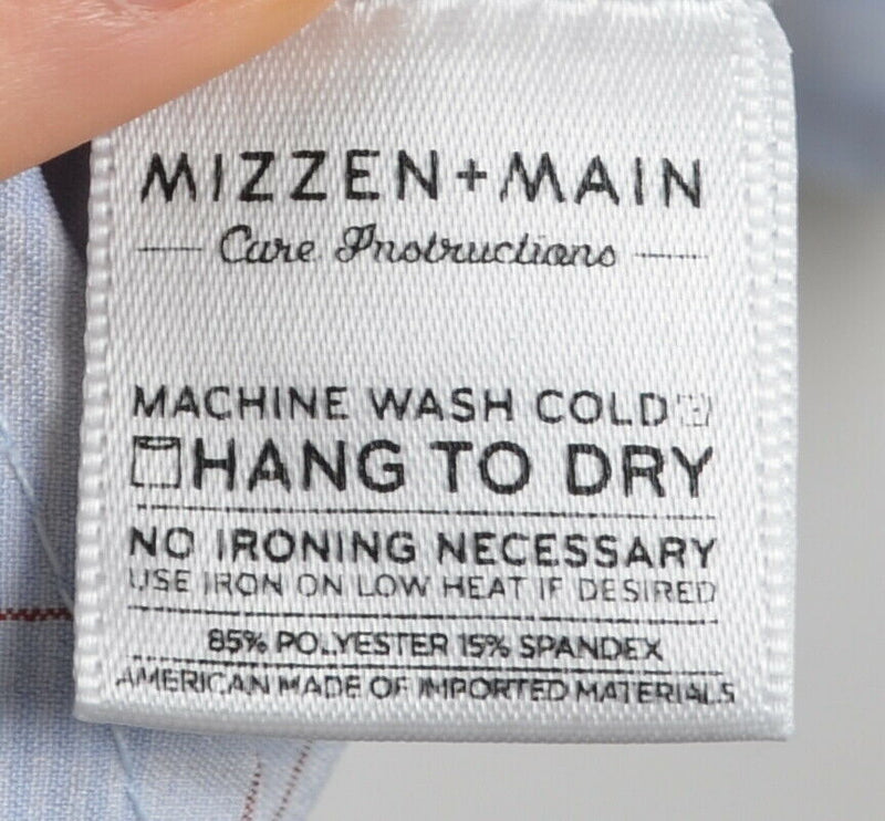 Mizzen+Main Men's XL Trim Fit Wicking Blue Plaid Button Performance Dress Shirt