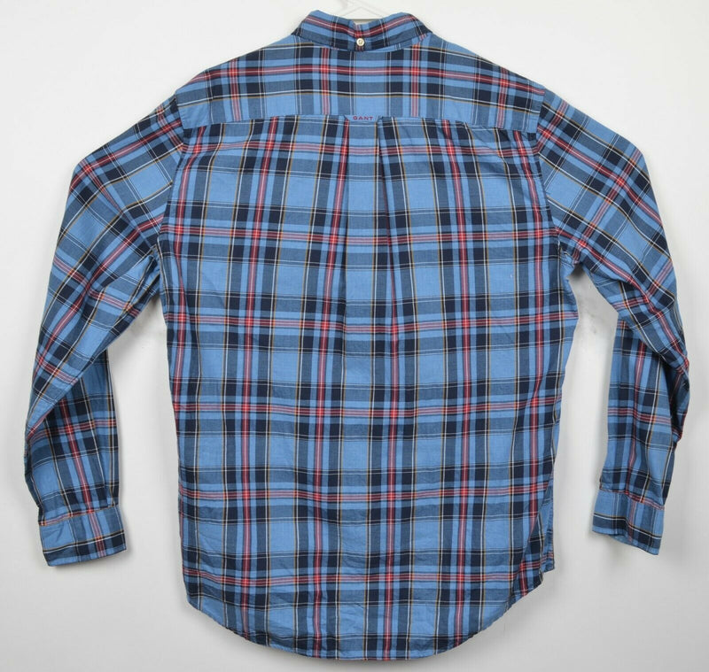 GANT Men's Medium Regular Fit Newport Twill Blue Red Plaid Button-Down Shirt