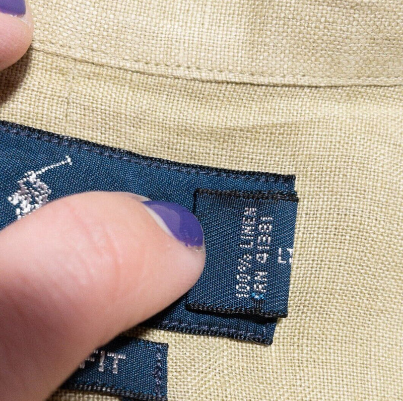 Polo Ralph Lauren Linen Shirt Men's XL Classic Fit Beige Long Sleeve Button-Down
