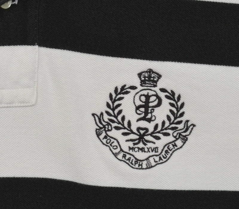 Polo Ralph Lauren Men's Large Black White Striped Embroidered Crest Rugby Shirt