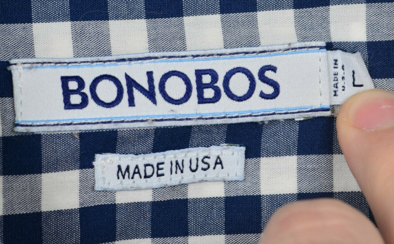 Bonobos Men's Sz Large Navy Blue Gingham Check Plaid Button-Down USA Made Shirt