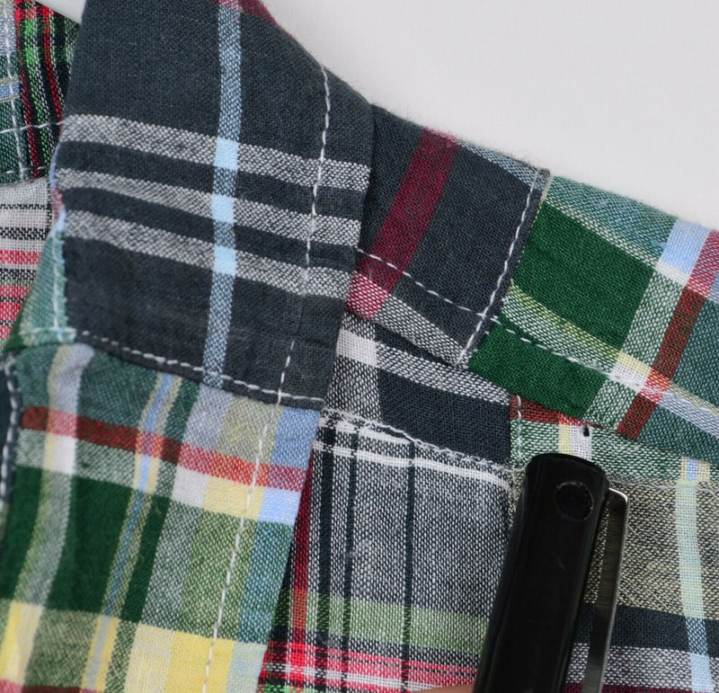Siegfried Vintage Men's 2XL Patchwork Multi-Color Plaid Navy Button-Front Shirt