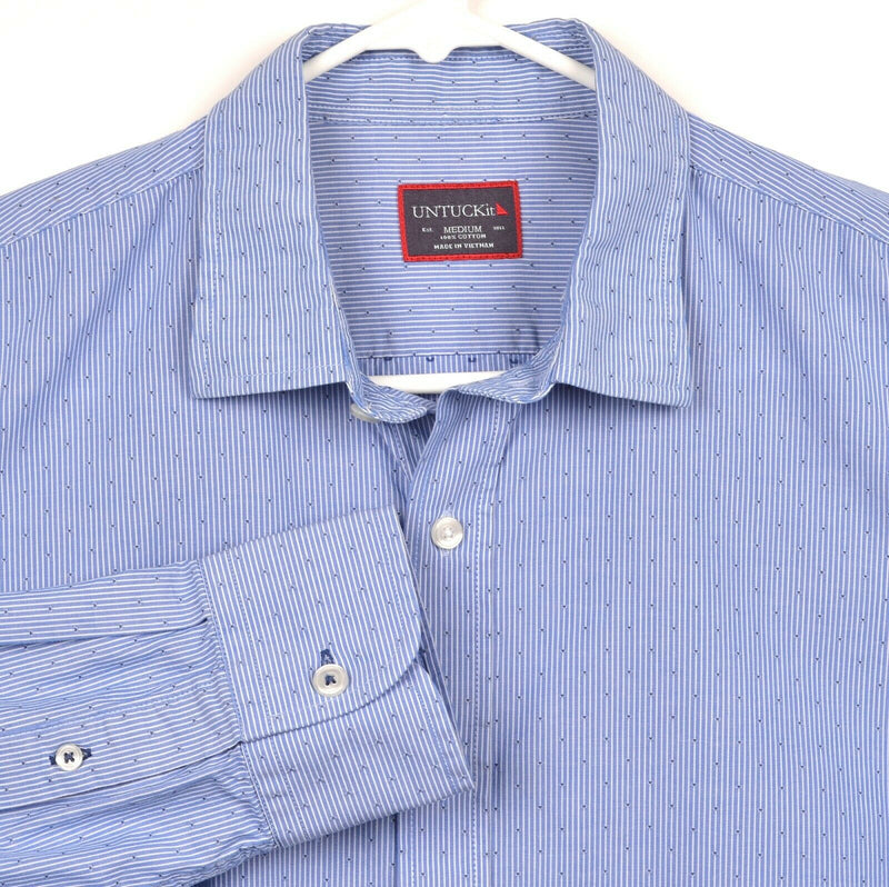 UNTUCKit Men's Sz Medium Blue Polka Dot Micro-Stripe Button-Front Shirt