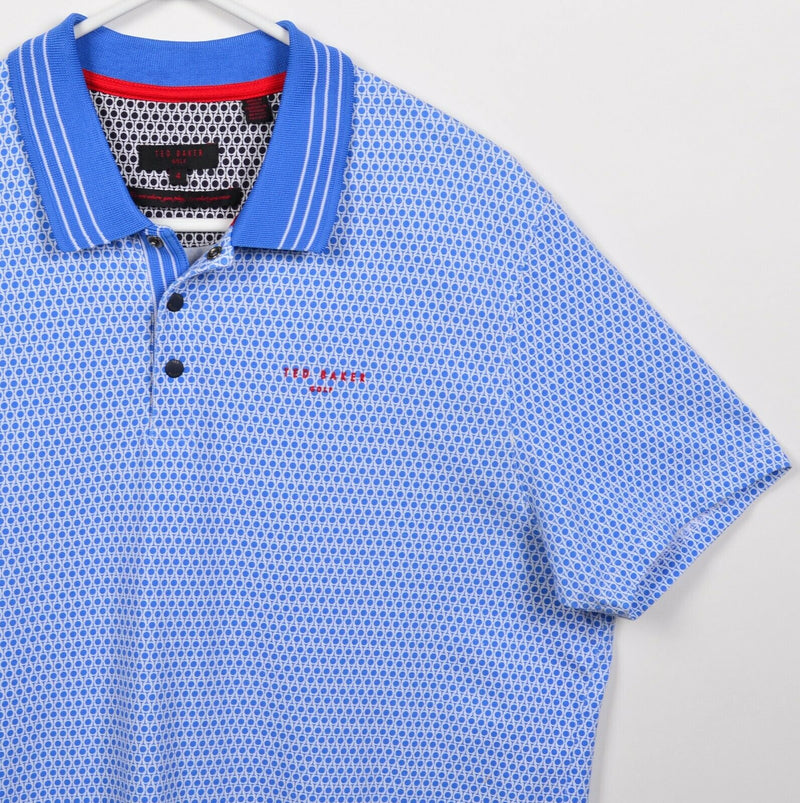 Ted Baker Golf Men's 4 (Large) Blue Polka Dot Geomtric Snap Collar Polo Shirt