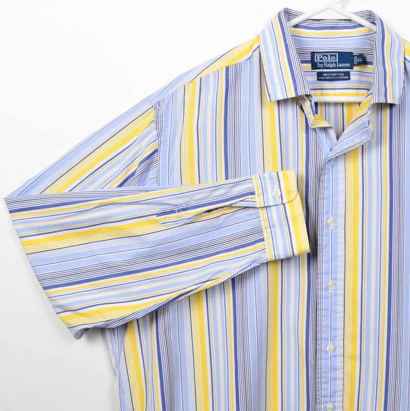 Polo Ralph Lauren Men's XL Westerton Yellow Blue Striped Button-Front Shirt