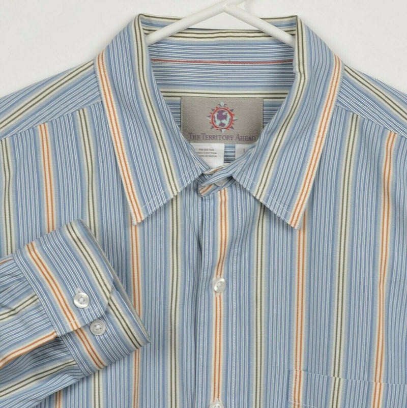 The Territory Ahead Men's Large Blue Striped Long Sleeve Button-Front Shirt