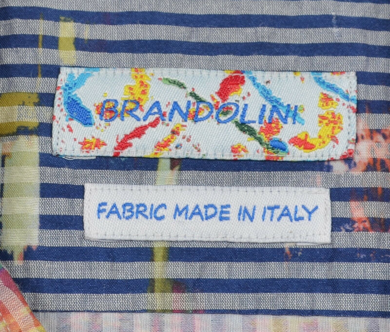 Brandolini Men's 3XL Seersucker Multi-Color Abstract Striped Button-Front Shirt