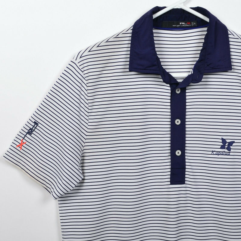 RLX Ralph Lauren Men's Small White Blue Striped Wicking Golf Polo Shirt Kapalua