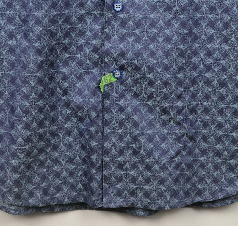 Robert Graham Men's XL Classic Fit Flip Cuff Blue Geometric Wavy Designer Shirt