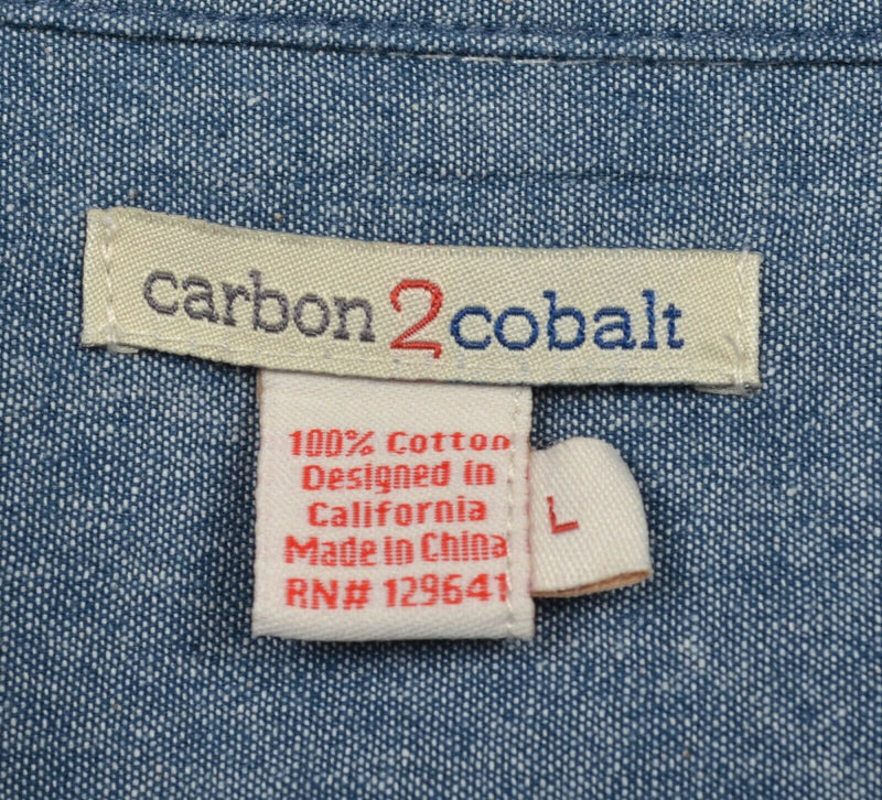 Carbon 2 Cobalt Men's Sz Large Solid White Chambray Flip Cuff Button-Front Shirt
