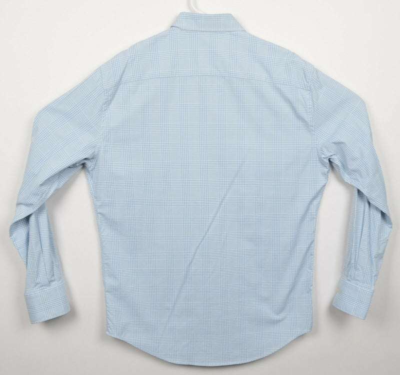 Peter Millar Crown Sport Men's Medium Nylon Wicking Blue Plaid Button-Down Shirt