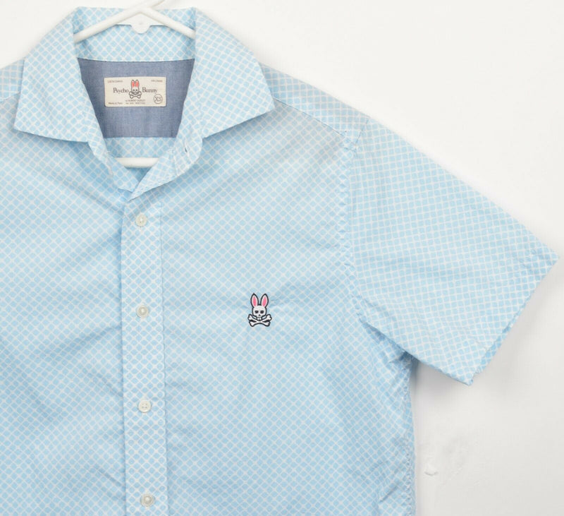 Psycho Bunny Men's XS (Extra Small) Blue Geometric Bunny Logo Button-Front Shirt