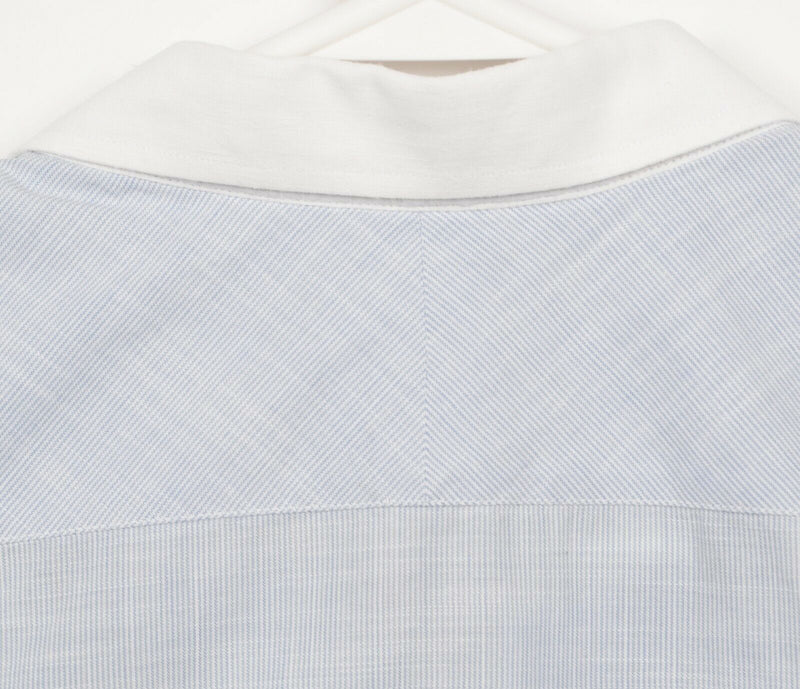 Billy Reid Men's Large Loop Collar Contrast Trim Blue Striped Italy Shirt