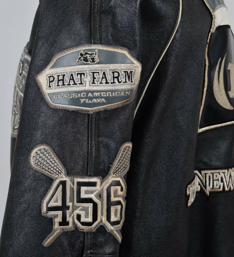 Vintage 90s Phat Farm Men's 4XL Leather The New American Dream Black Snap Jacket