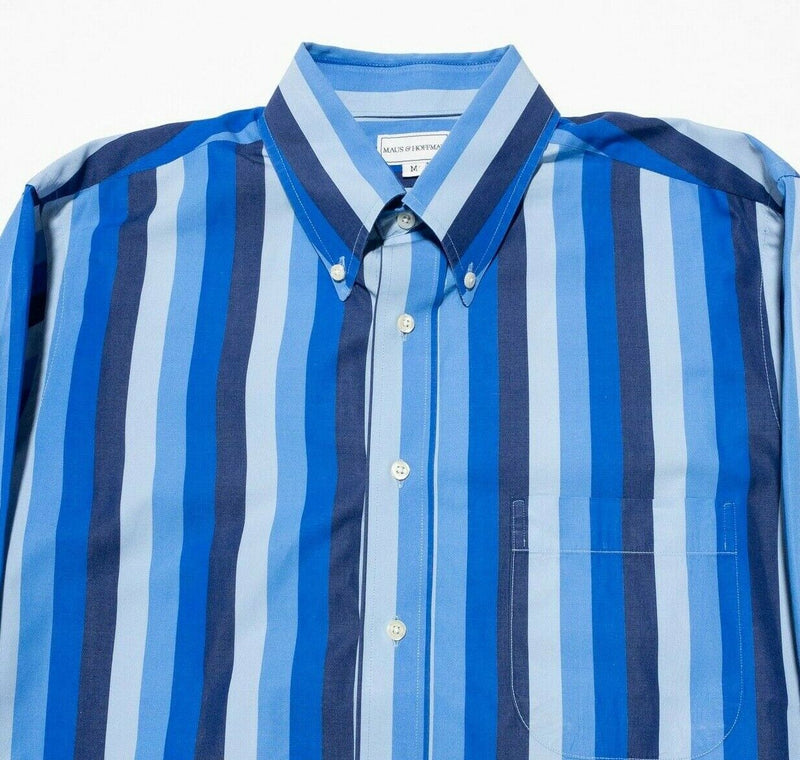 Maus & Hoffman Shirt Men's Medium Blue Striped Vintage Button-Down Long Sleeve