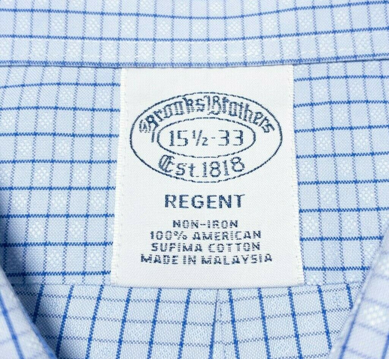 Brooks Brothers Regent Dress Shirt Blue Check Spread Non-Iron Men's 15.5-33