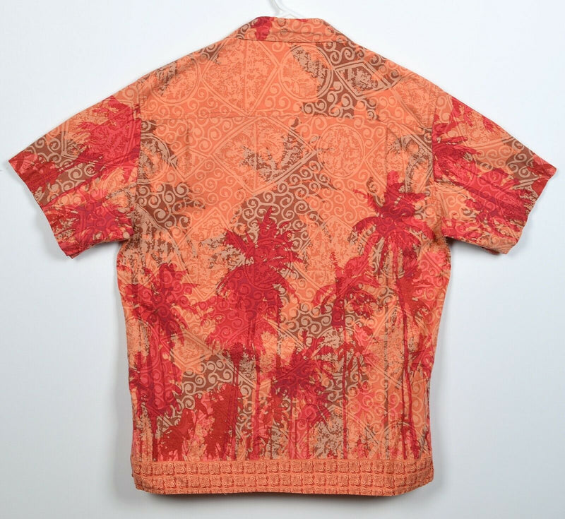 The Territory Ahead Men's Medium Orange Red Floral Palm Batik Button-Front Shirt