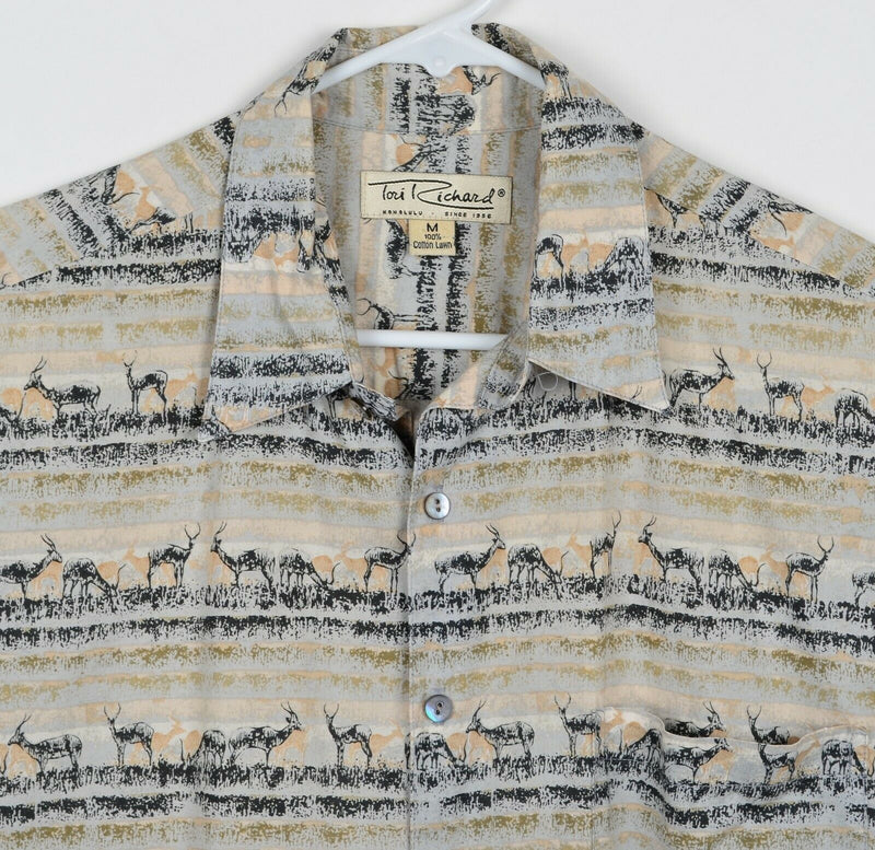 Tori Richard Men's Sz Medium 100% Cotton Lawn Deer Hunting Hawaiian Aloha Shirt