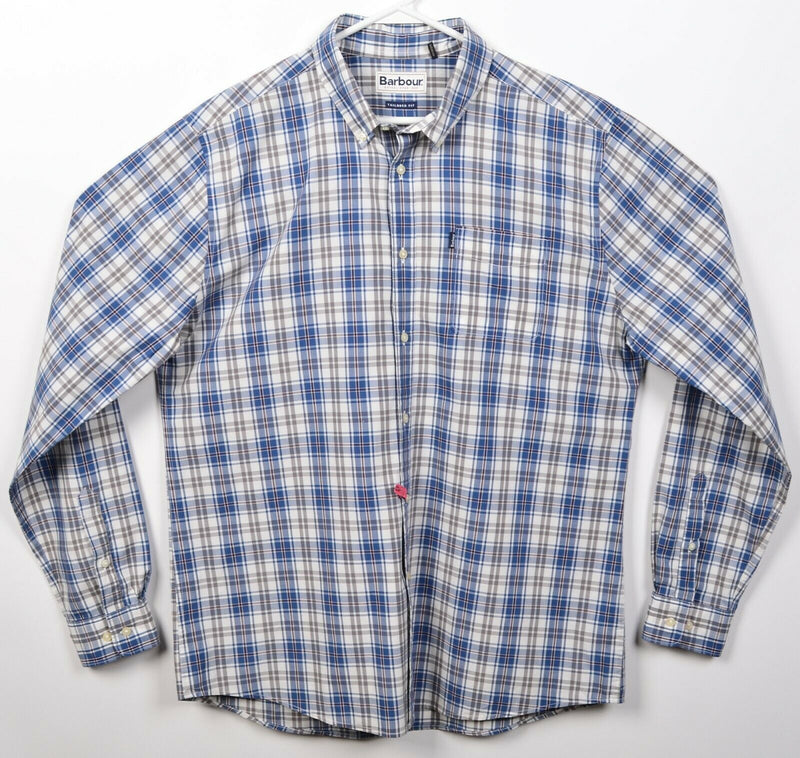 Barbour Men's Large Endsleigh Check Blue Gray Plaid Button-Down Shirt