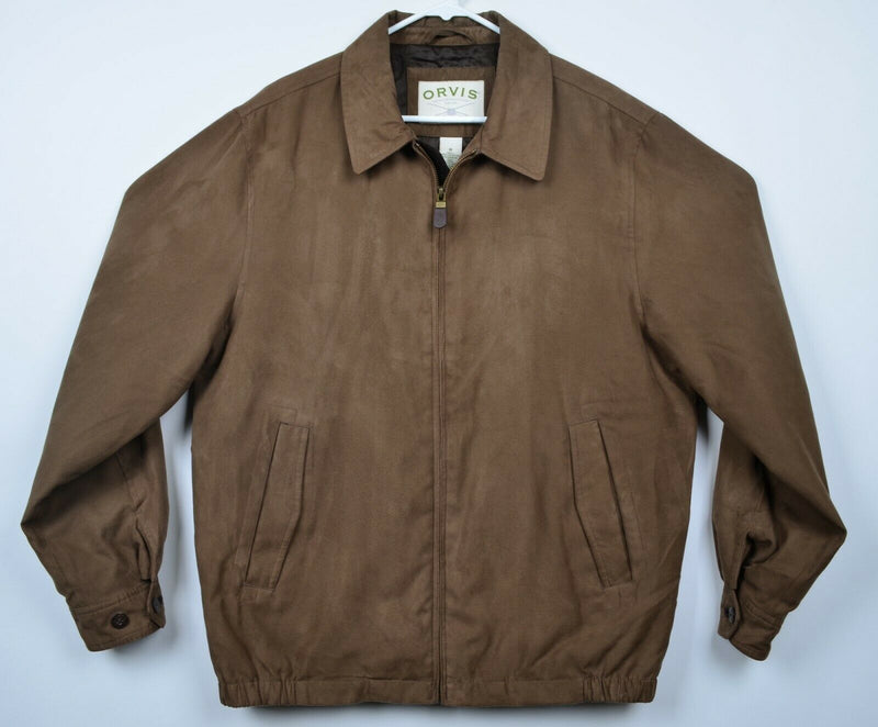 Orvis Men's Sz Medium Suede Style Harrington Full Zip Brown Bomber Jacket