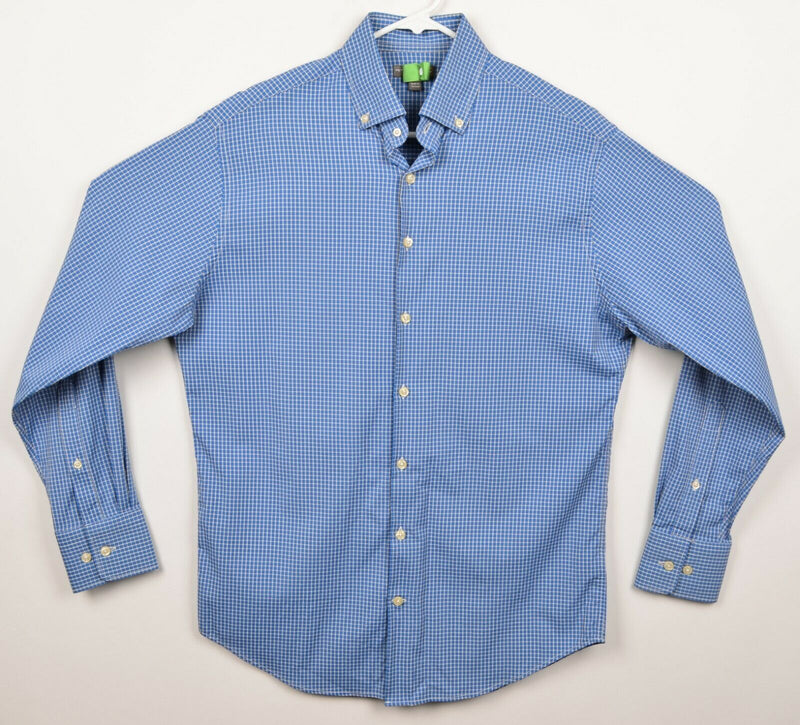 Peter Millar Men's Sz Medium Summer Comfort Blue White Plaid Button-Down Shirt