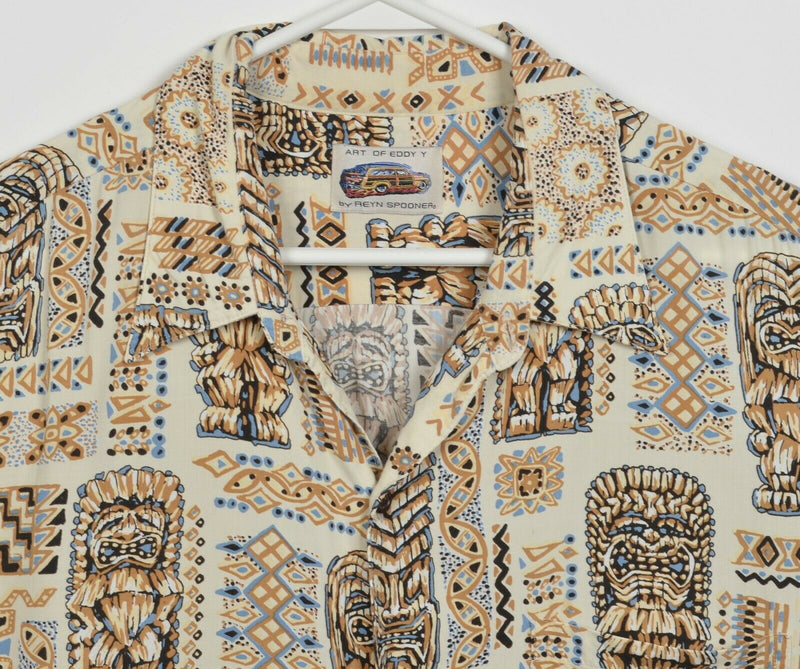 Reyn Spooner Men's XL? Tiki Pattern Art of Eddy Y Vintage Hawaiian Aloha Shirt