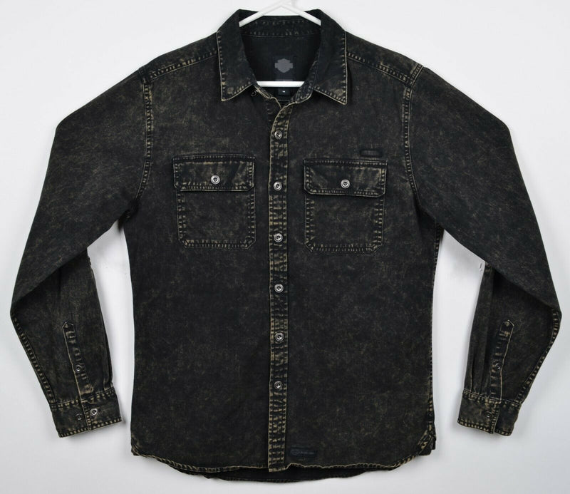 Harley-Davidson Men's Medium Acid Wash Roll-Tab Garage Distressed Biker Shirt
