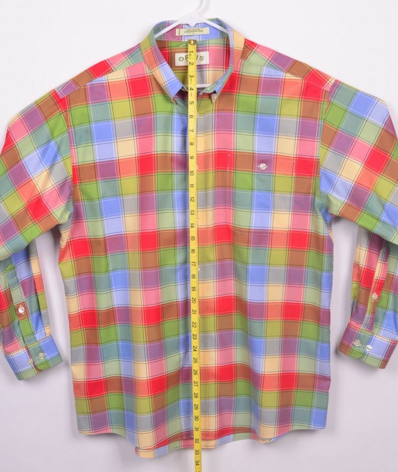 Orvis Men's Sz Large Colorful Plaid Long Sleeve Wrinkle Resistant Shirt