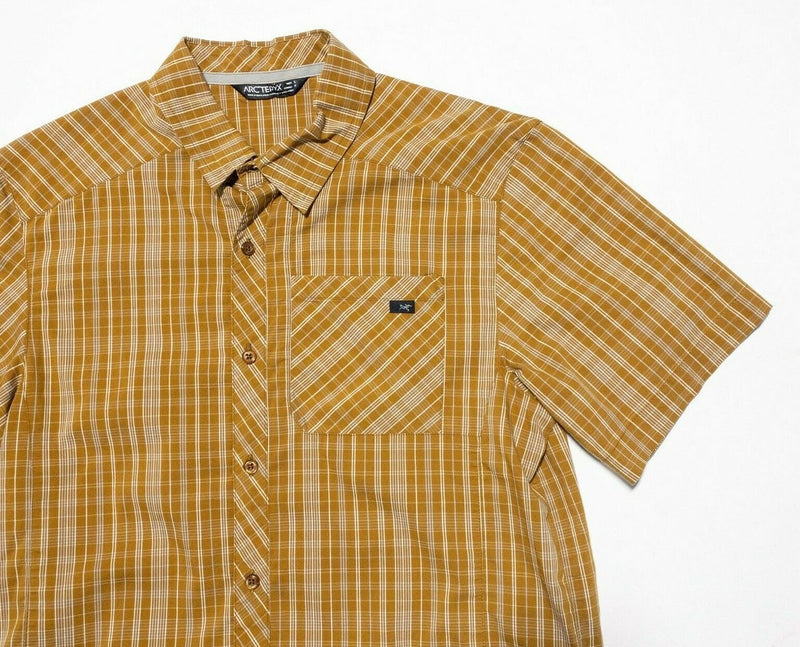 Arc'teryx Peakline Shirt Small Men's Harvest Yellow Plaid Short Sleeve Hiking