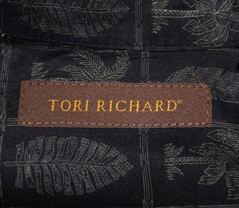 Tori Richard Hawaiian Shirt Large Men's Floral Palm Cotton Lawn Aloha Black