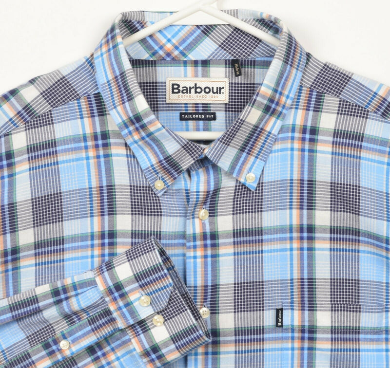 Barbour Men's 2XL Tailored Fit Blue Black Plaid Button-Down Warren Sport Shirt