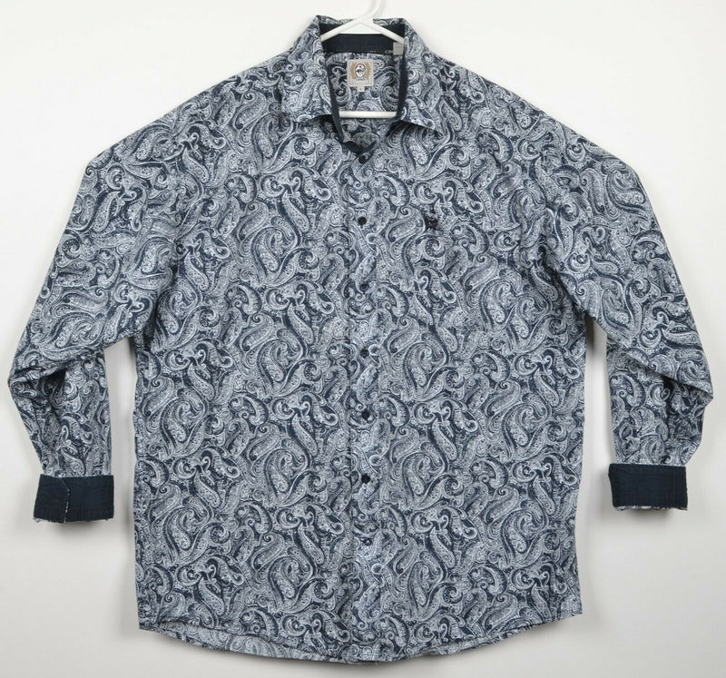 Cinch Men's Large Paisley Flip Cuff Navy Blue Western Button-Front Shirt