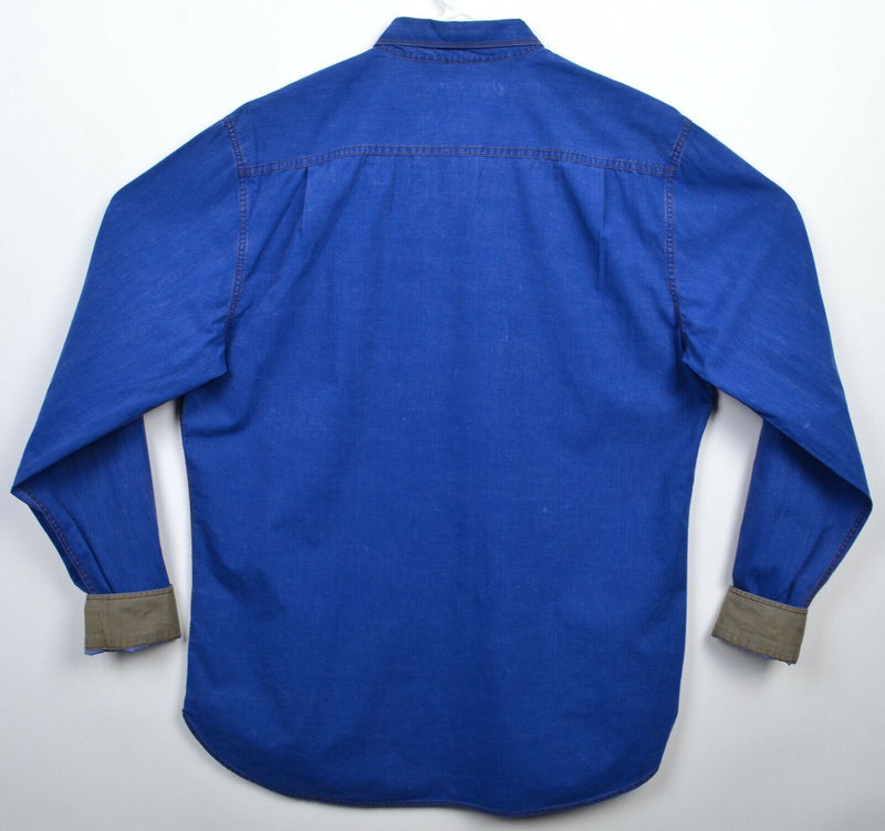 Robert Graham Jeans Men's Large Flip Cuff Blue Chambray Button-Front Shirt