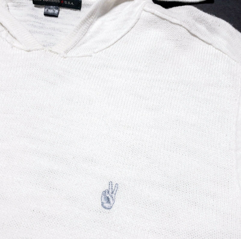 John Varvatos Linen Blend White Lightweight Hoodie Peace Sign Logo Men's Medium