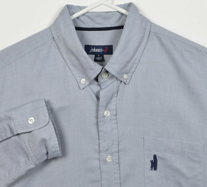 Johnnie-O Men's Large Blue/Gray Surfer Logo Preppy Pocket Button-Down Shirt