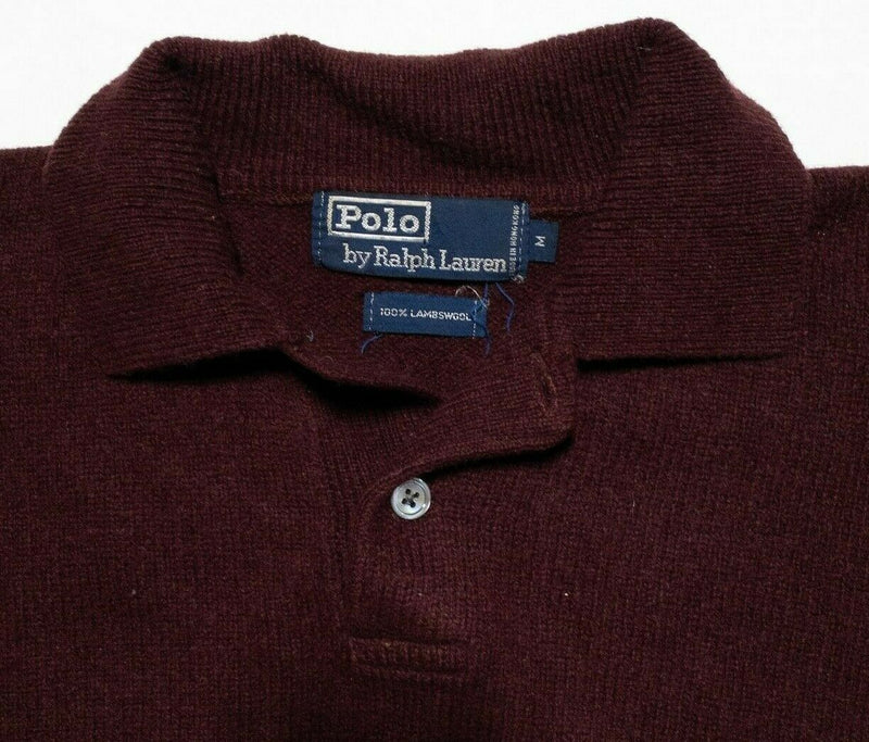 Polo Ralph Lauren Men's Medium 100% Lambswool Maroon Red Collared Sweater