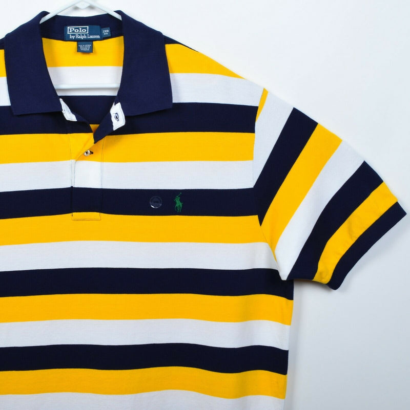 Polo Ralph Lauren Men's 2XB (2XL Big) Navy Blue Yellow Chunky Stripe Polo Shirt