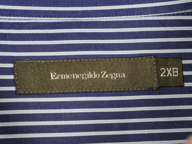Ermenegildo Zenga Men's 2XB Big Navy Blue Striped Designer Button-Front Shirt
