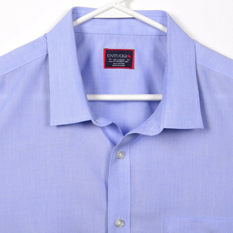UNTUCKit Men's 2XL Slim Fit Wrinkle-Free Solid Blue Button-Front Dress Shirt