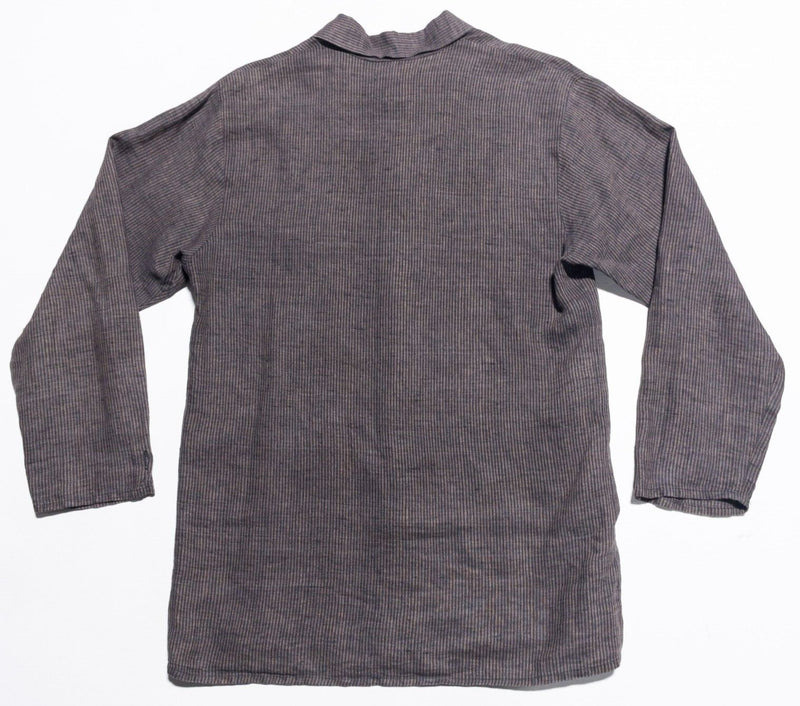 Flax Jeanne Engelhart Linen Shirt Men's Small Striped Brown Long Sleeve Button