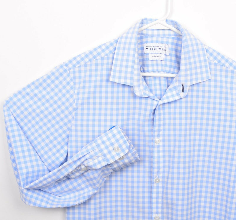 Mizzen+Main Men's XL Trim Fit Blue White Gingham Check Wicking Performance Shirt