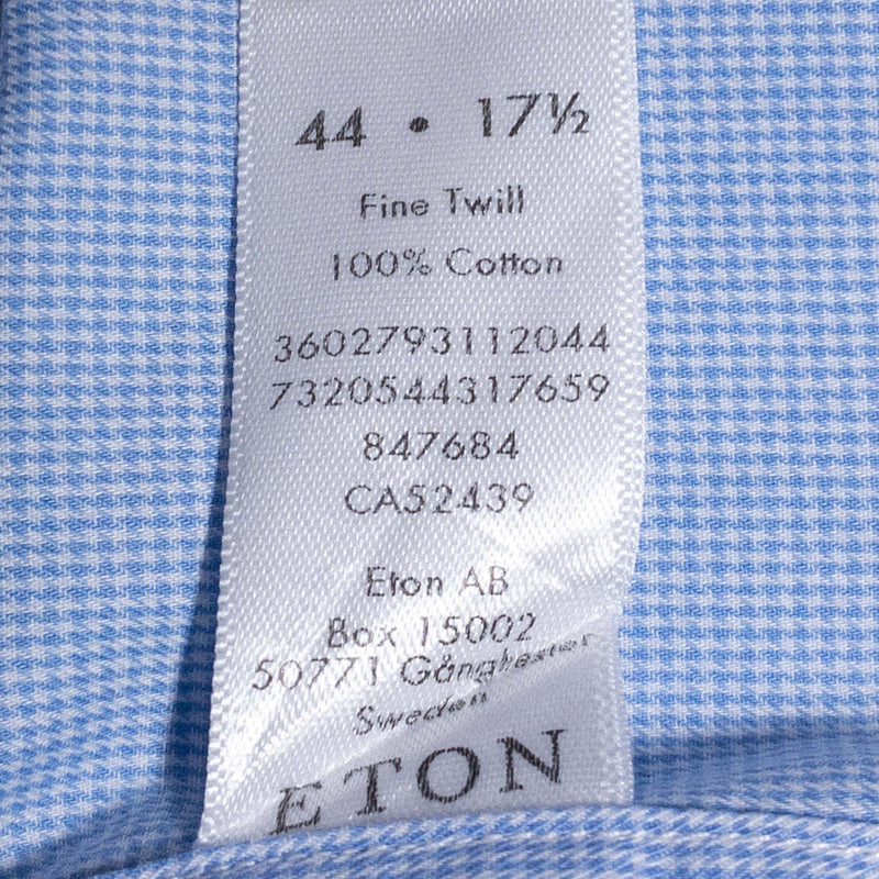 Eton Dress Shirt Men's 17.5/44 Contemporary Houndstooth Blue Long Sleeve