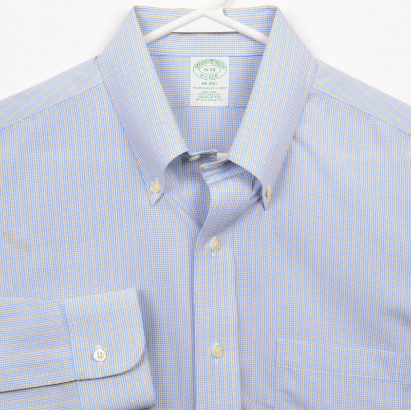 Brooks Brothers Men's 16-34 Blue Yellow Plaid Non-Iron Milano Button-Down Shirt