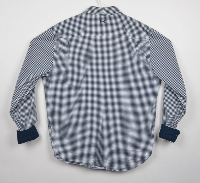 Under Armour Men's 2XL Navy Blue Gingham Check Flip Cuff Wicking Shirt