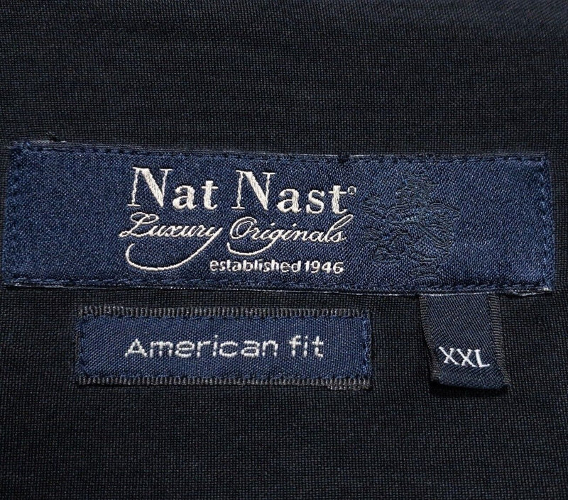 Nat Nast Silk Shirt 2XL Men's Ruffle Panel Bowling Retro Hawaiian Camp Black
